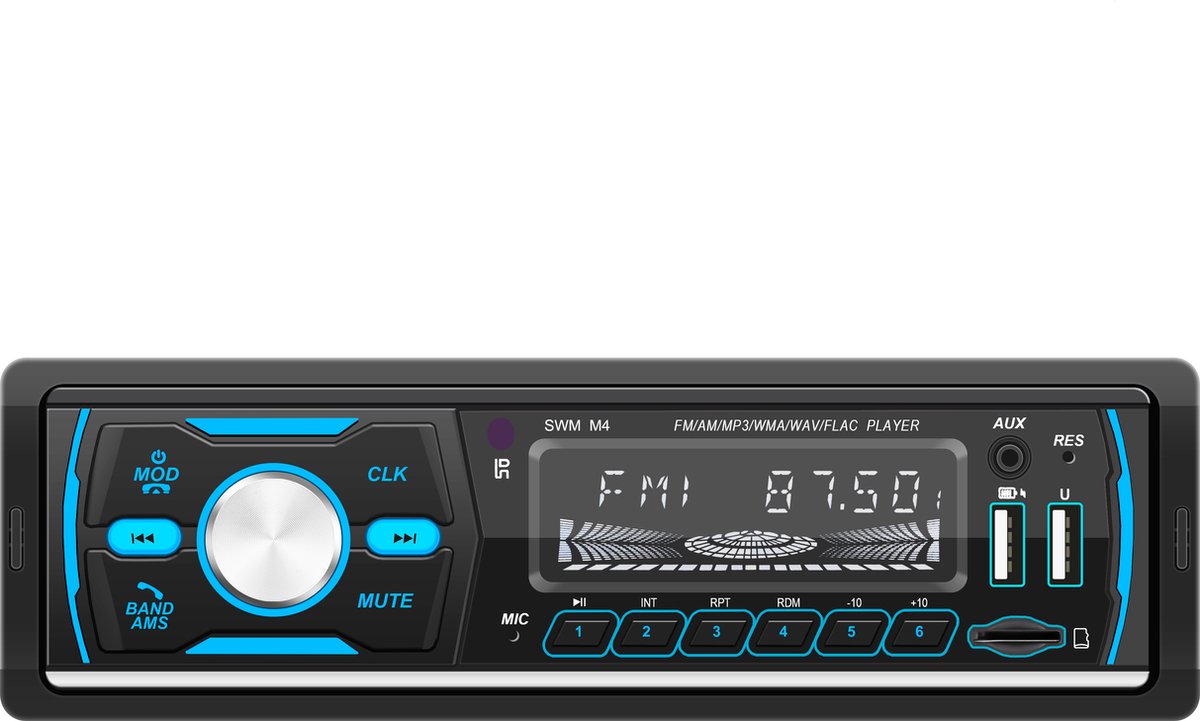 Poste Radio Voiture Autoradio USB / SD /MP3 Bluetooth Mains Libres FM Radio  Avec Télécommande & volant Contrôle