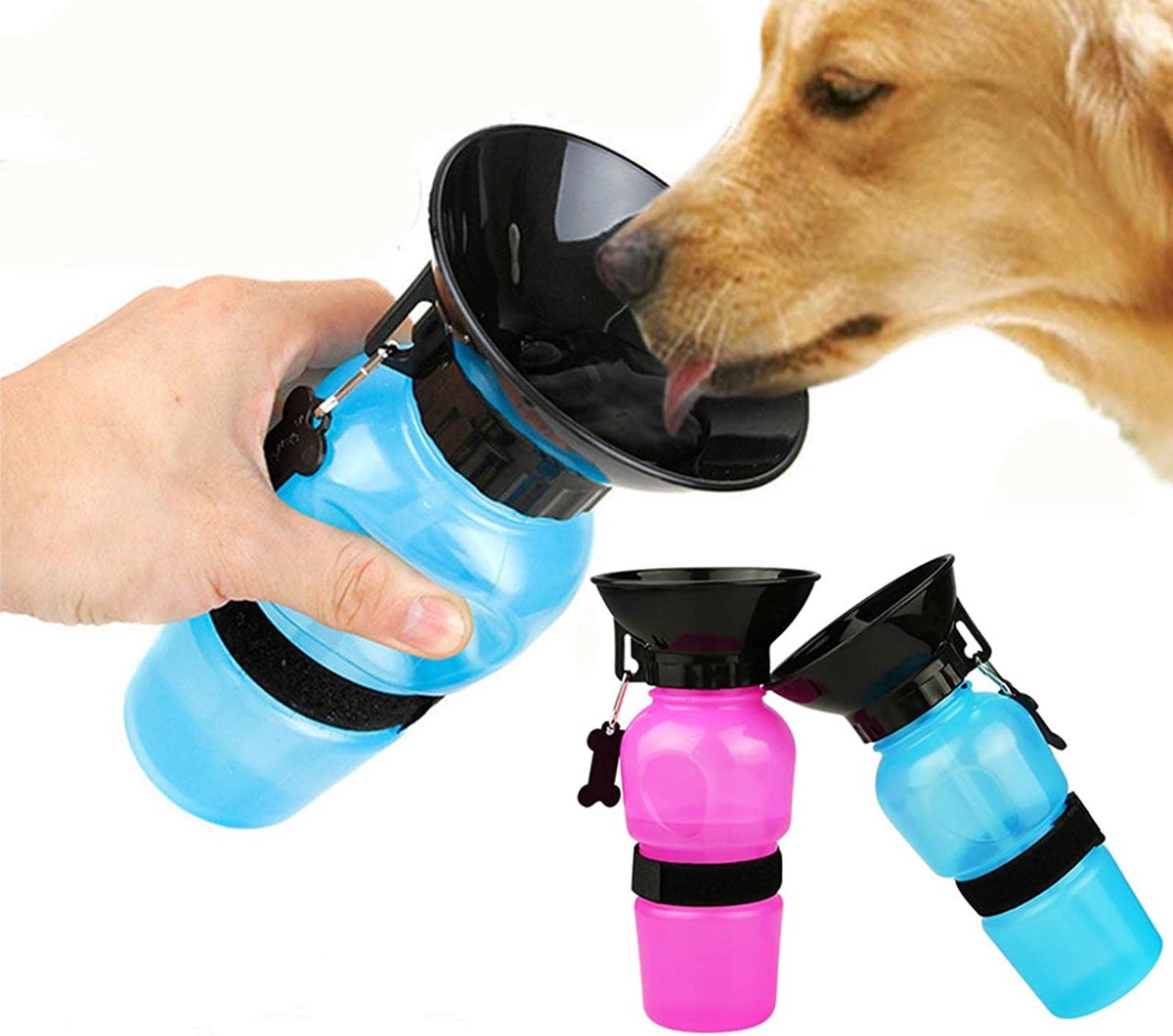 Michett Hondendrinkfles, lekvrij, draagbaar, met drinkdispenser voor huisdieren, outdoor, wandelen, reizen, BPA-vrij, kunststof