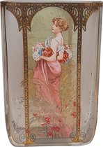 Goebel - Alphonse Mucha | Windlicht / Theelicht Zomer 1900 | Glas - 10cm - waxinelicht houder - met echt goud