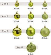 50x morceaux de boules de Noël en plastique vert citron 3, 4 et 6 cm - Brillant/mat/paillettes - Décorations de Décorations pour sapins de Noël de Noël / Décorations de Noël