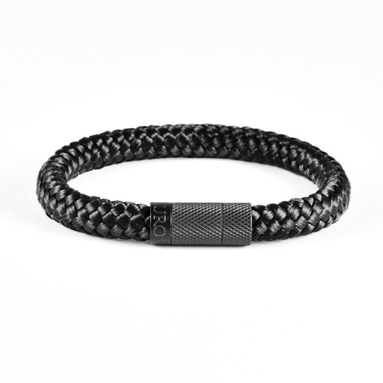 Heren armband zwart touw - Scheepstouw armband 8mm dik - 19,5cm - Stalen magnetische sluiting - Mauro Vinci Vicara Black- met geschenkverpakking