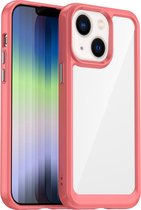 Mobigear Hoesje geschikt voor Apple iPhone 14 Telefoonhoesje Hardcase | Mobigear Crystal Backcover | iPhone 14 Case | Back Cover - Transparant / Rood