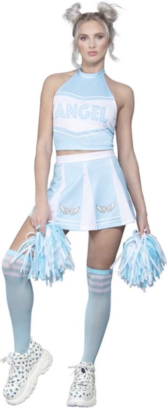 Smiffy's - Cheerleader Kostuum - Hemelse Engelen Cheerleader - Vrouw - Blauw, Wit / Beige - Small - Carnavalskleding - Verkleedkleding