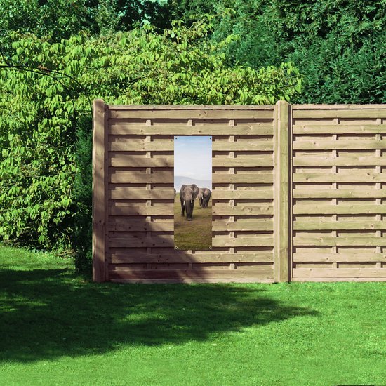 WallClassics - Poster de jardin - Éléphants sur une plaine herbeuse - 40x120 cm Photo sur Poster de jardin (décoration murale pour l'extérieur et l'intérieur)