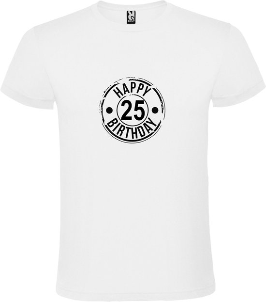 Wit T-Shirt met “ Happy Birthday 25 “ print  Zwart Size S