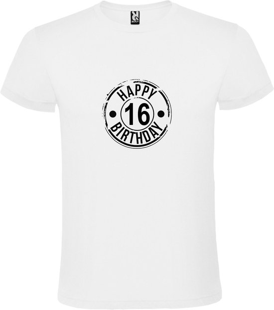 Wit T-Shirt met “ Happy Birthday 16 “ print  Zwart Size XL