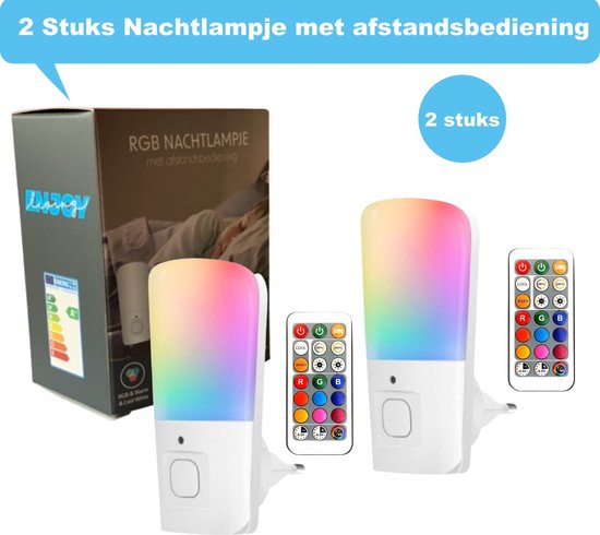 2 STUKS – LED Nachtlampje met Afstandsbediening – 1 Watt – Stopcontact – Timer – Nachtlampjes – babykamer & kinderkamer – Nachtlamp baby – Kinderen…
