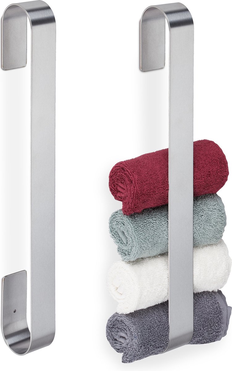 Relaxdays 2x handdoekrek zelfklevend - handdoekhouder rvs - handdoekenrek zonder boren