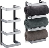 Relaxdays 2x handdoekrek chroom - wandmontage - vakken voor handdoeken - zilver-zwart