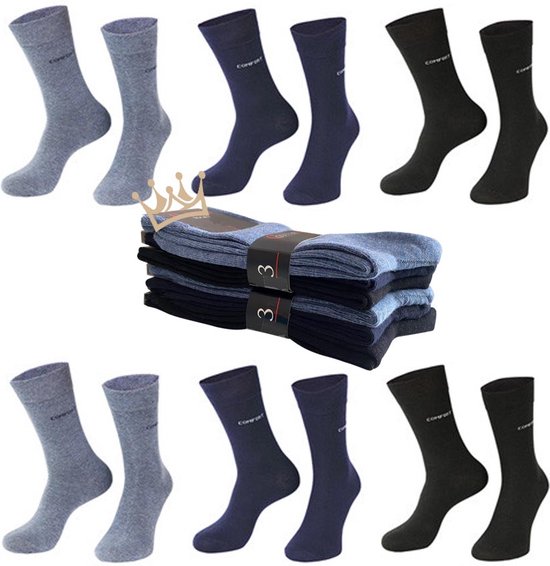 Nakkie's luxe katoenen sokken die niet knellen - 6 paar - Maat 43-46 - Ruime boord - Wijde boord - Naadloos - Blauw mix - Cadeau tip - vaderdag kado tip