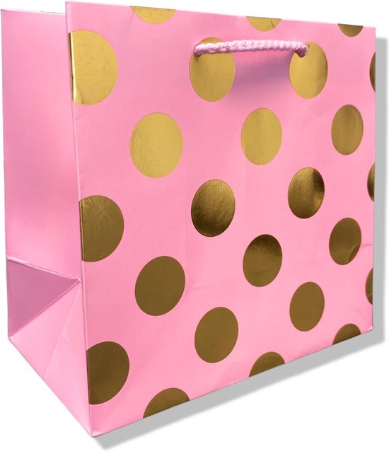 Foto: 5 luxe cadeau tasjes 17 5x9 8x16 4 cm roze met stippen motief 