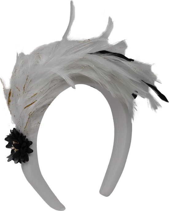 Jessidress® Luxe Haardiadeem Diademen Dames Diadeem Haarband Elegante Hoofdband met veren - Wit