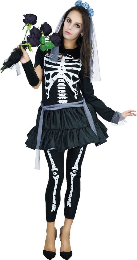 Halloween Tiener Jurkje Skeleton Woman Maat 164-172