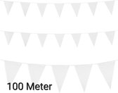 100 meter Wit Vlaggenlijn Versiering - 10 stuks- WK 2022 -Huwelijk- Communie - Slingers - Plastic- Halloween- Verjaardag- Koningsdag