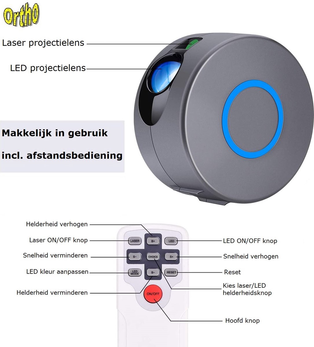 Ortho® - Sterrenprojector - Licht projector - Nachtlamp - Sterrenhemel projector - Sfeervolle sterrenhemel - Starprojector – foto 7