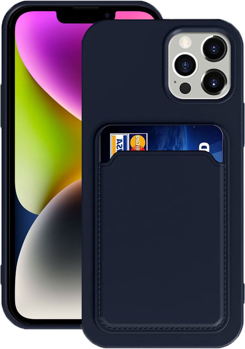 Hoesje Pasjes Houder geschikt voor iPhone 14 Plus - Portemonnee - Kaart houder - Blauw