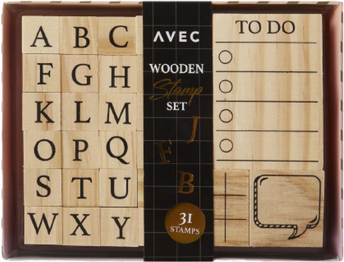 Houten Stempel Set - Alphabet & To Do - 31 Stempels - Stempelen - DIY - Creatief - Knutselen - Speelgoed
