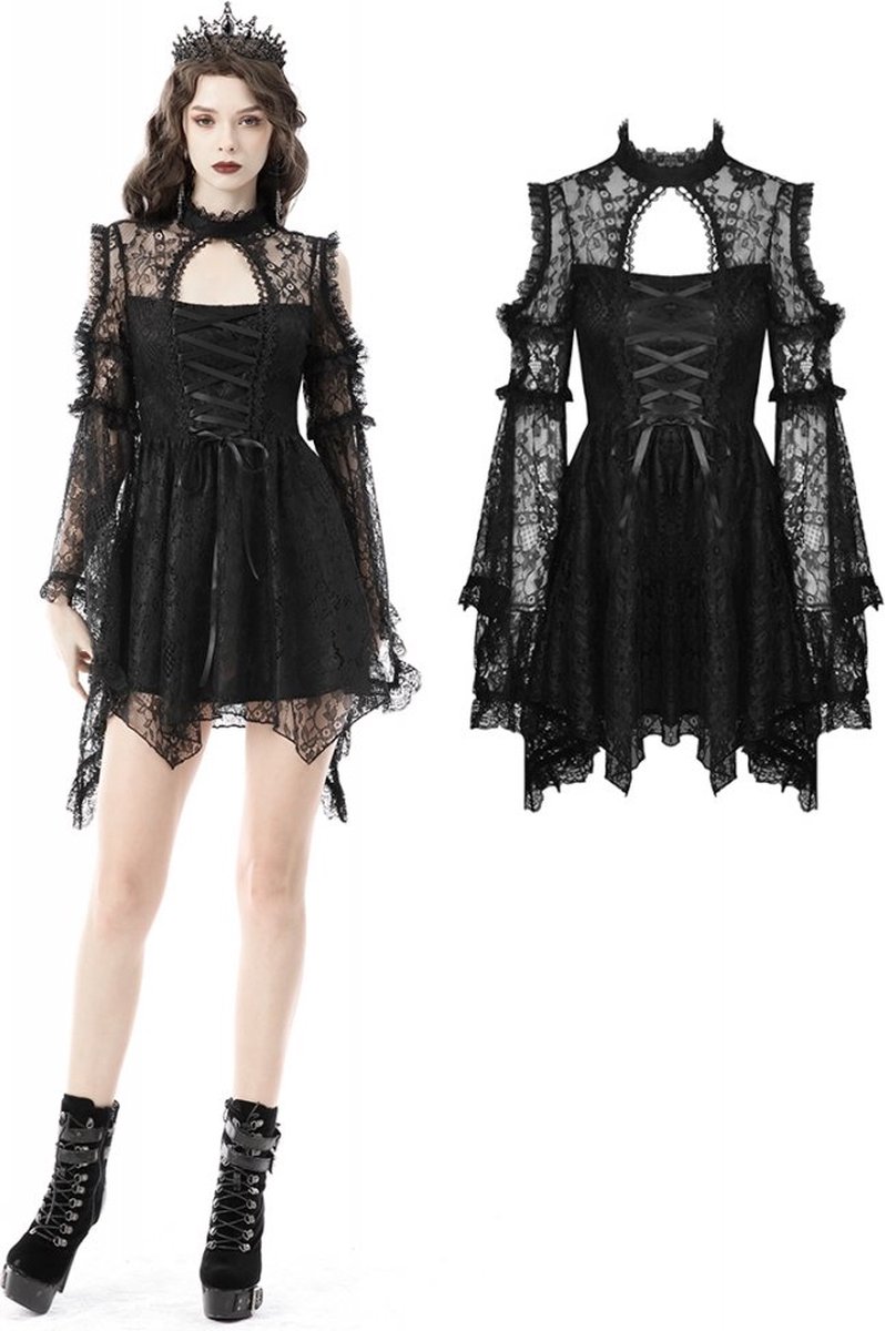 Dark in Love Korte jurk -XXL- Gothic sexy bell sleeves Zwart