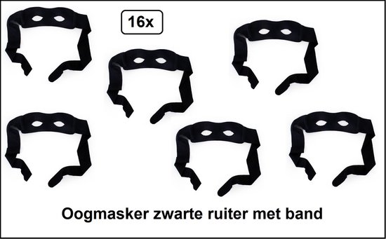 16x Oogmasker Zwarte ruiter met band - thema party zorro verjaardag maskers festival