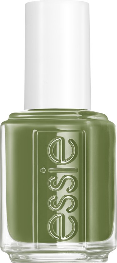 Essie nagellak in een mooie olijfgroene kleur met wit dopje.