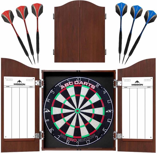 ABC Darts - Dartkabinet Met Dartbord en 2 Sets Dartpijlen - Sedarwood