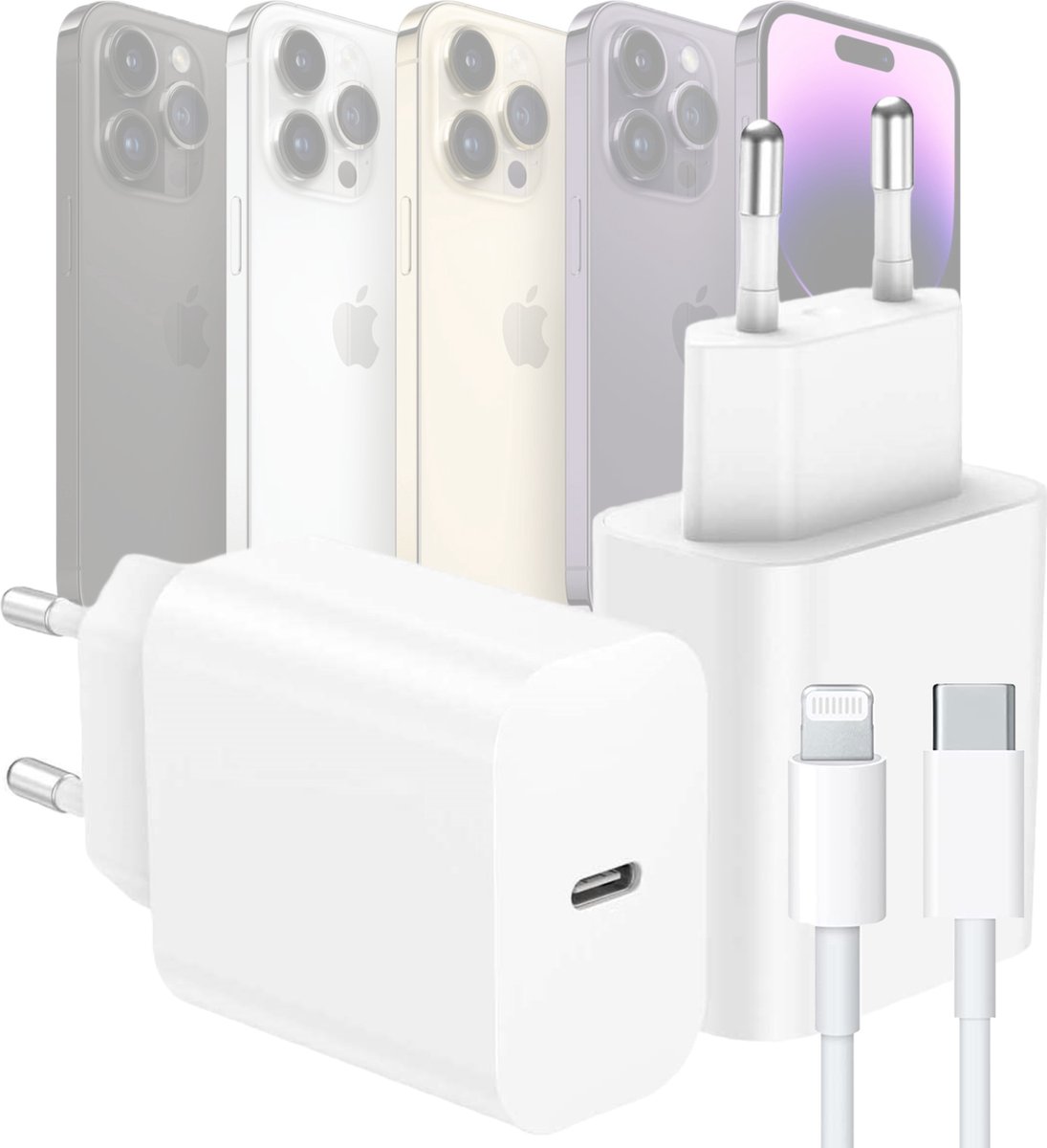 Chargeur Rapide 20W + Câble 1M USB C Pour iPhone 14/14 Plus/14 Pro