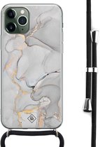 Casimoda® - iPhone 11 Pro hoesje met koord - Marmer grijs - Afneembaar koord - Siliconen/TPU