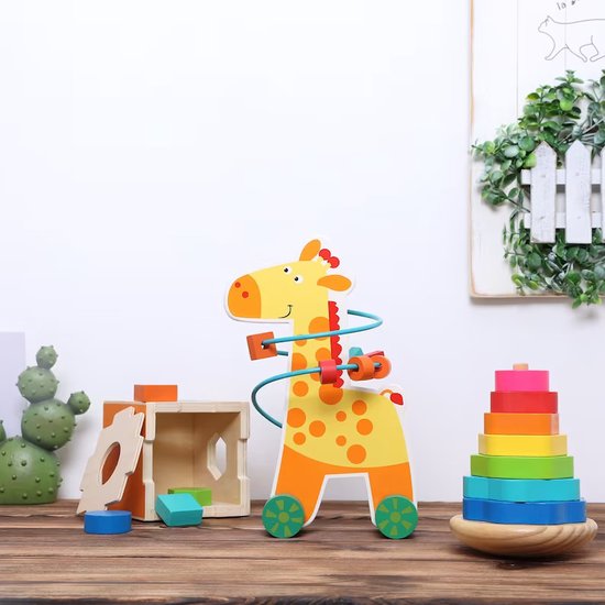 Thumbnail van een extra afbeelding van het spel 3-in-1 Montessori Speelgoed Box Giraffe - Sensorisch - Kinderspeelgoed - Telraam - Vormenstoof - 1 tot 4 jaar