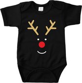 Kerst Baby - Rudolf het rendier - Rompertje - Romper Zwart - Maat 56 - Kerstpakje Baby - Kerst Baby Kleertjes - Kerst Romper Baby