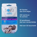 SOVA AERO nacht bitje verpakking. Wit bitje met blauwe letters. "8X Sterker dan EVA. 5X goedkoper."