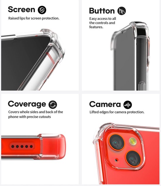 Apple iPhone 14 Plus Case Transparent & 2X Full Verres Screen Protector - Coque arrière hybride antichoc Extra résistante