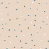 Inpakpapier Kerst Stars Creme Blauw- Breedte 50 cm - 200m lang