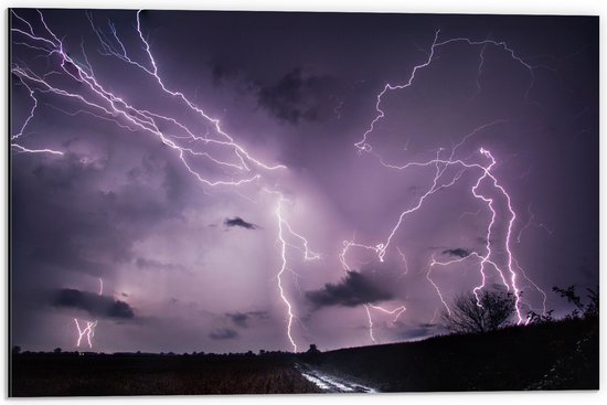 WallClassics - Dibond - Dark Sky full of Purple Flashs of Light - 60x40 cm Photo sur Aluminium (Décoration murale en métal)