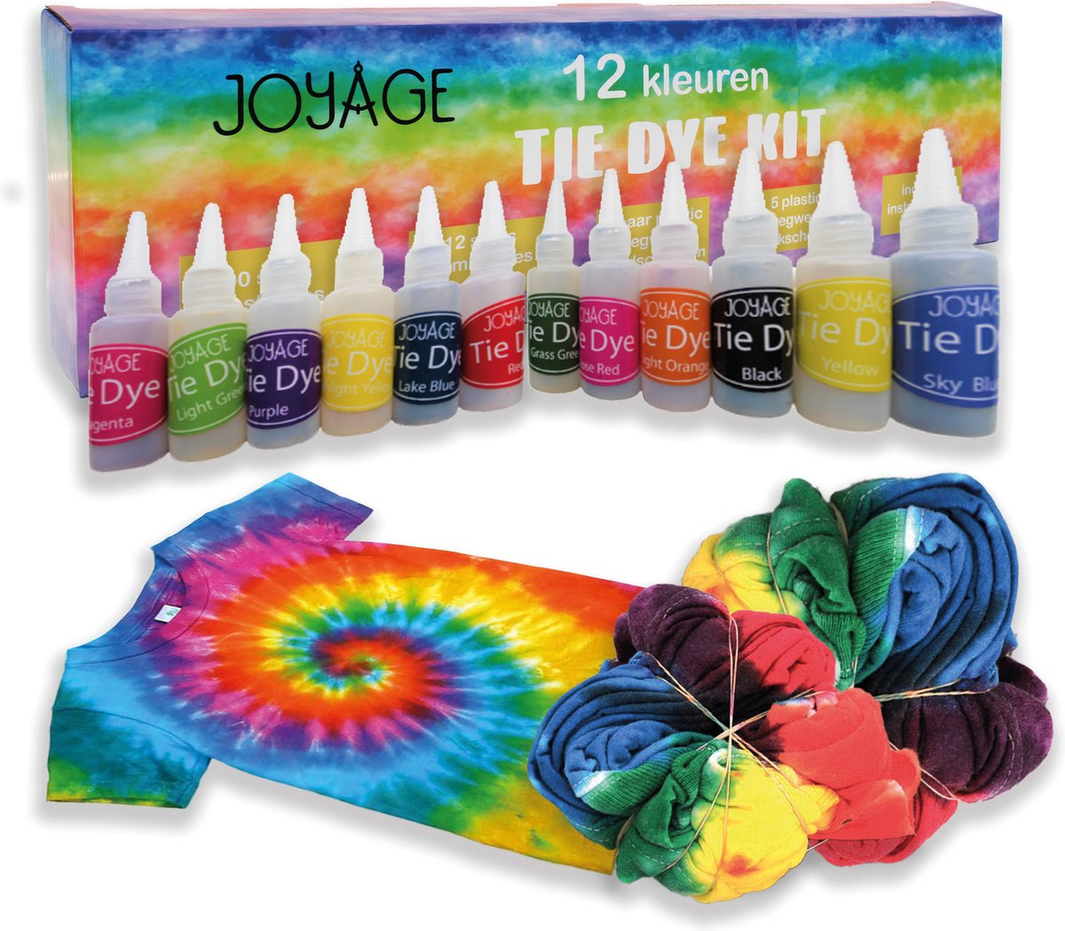 Tie Dye Kit Verf - 12 kleuren - Tie dye verf set - Tie dye set - Batik Verf Paket - Wasmachinetextielverf - Tye Dye - Joyage