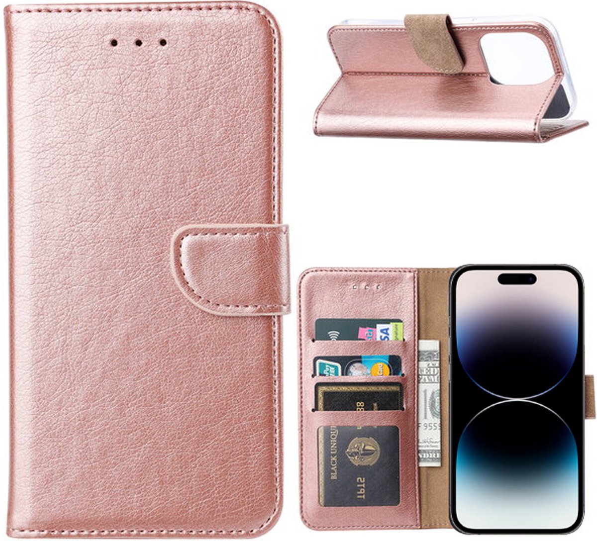iPhone 14 Pro hoesje bookcase hoes - Arara book case hoesje voor iPhone 14 pro - Rosegoud