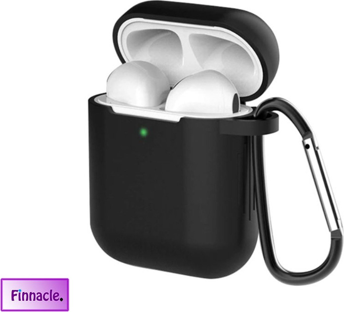 Finnacle - Hoesje geschikt voor Apple AirPods 1 / 2 met Clip - Zwart - Siliconen - Case - Cover - Soft case