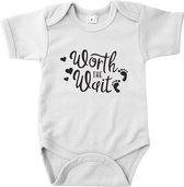Zwangerschap Aankondiging - Worth the Wait - Romper Wit - Maat 68 - Aankondiging Zwangerschap - Aankondiging Baby