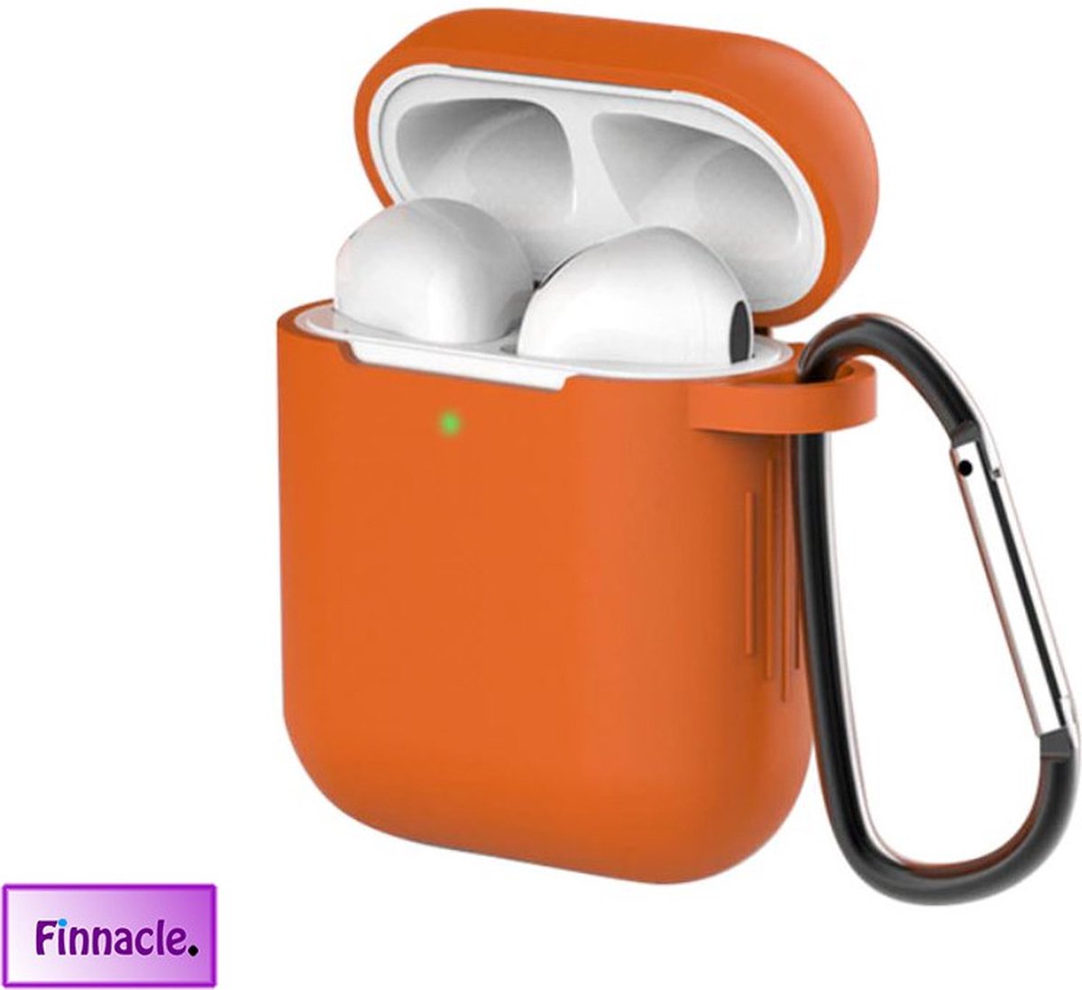 Finnacle - Hoesje geschikt voor Apple AirPods 1 / 2 met Clip - oranje - Siliconen - Case - Cover - Soft case