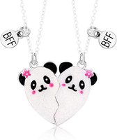 Bixorp Friends BFF Ketting voor 2 Hartje met 2 Pandas Zilverkleurig  - Vriendschapsketting  - Twee Helften Best Friends -  Voor Meisjes  - Best Friends Ketting Vriendschap Cadeau voor Twee