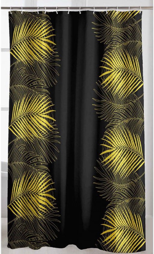 Livetti Douchegordijn en ringen voor douchestang 180x200cm Zwart Goud