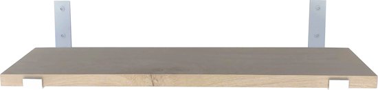 GoudmetHout Massief Eiken Wandplank - 50x25 cm - Industriële Plankdragers L-vorm Up - Staal - Mat Wit