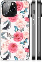 Telefoontas iPhone 14 Pro Max Smartphone Hoesje met Zwarte rand Butterfly Roses