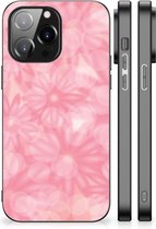 Silicone Back Case iPhone 14 Pro Max Telefoon Hoesje met Zwarte rand Lente Bloemen