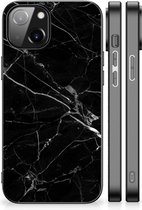 Transparant Hoesje Geschikt voor iPhone 14 Smartphone Hoesje met Zwarte rand Marmer Zwart