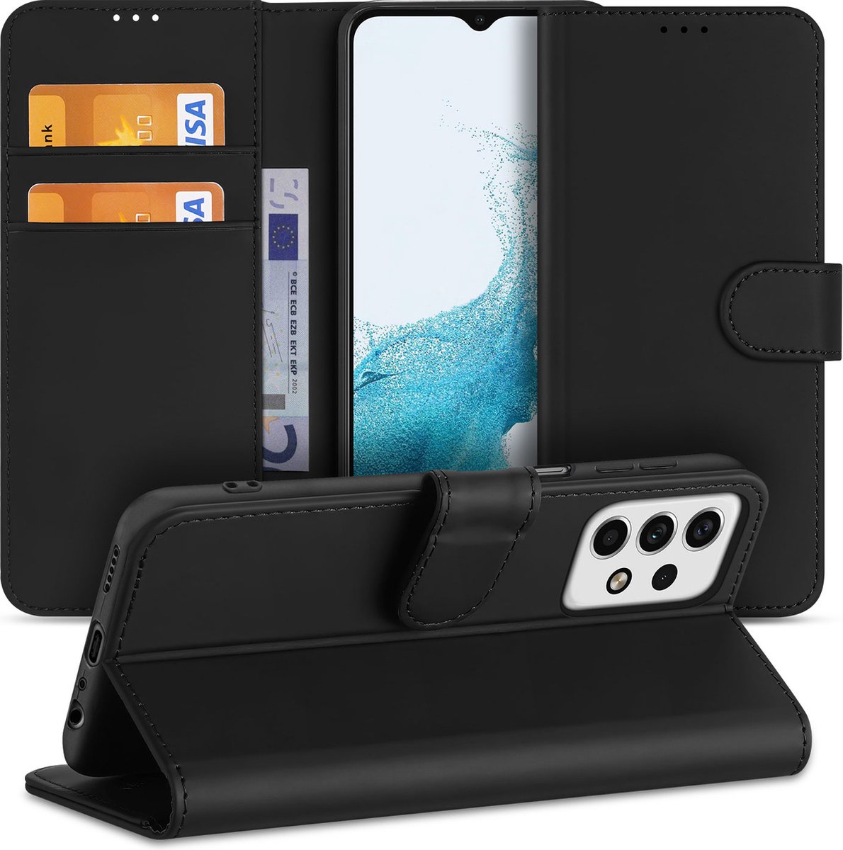 Book Case Telefoonhoesje voor de Samsung Galaxy A23 Zwart met Pasjeshouder