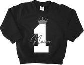 Verjaardag sweater kroon met naam-1 jaar-zwart-Maat 74
