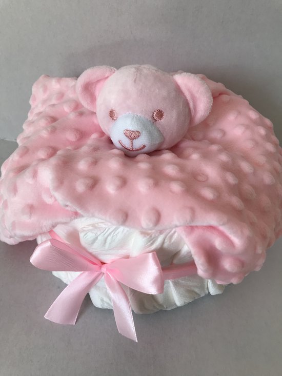 Luiertaart small meisje met knuffeldoekje| kraamcadeau - babyshower - kraamfeest van Luiertaart — afbeelding 2