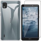 Nokia C2 2nd Edition Hoesje - Nokia C2 2nd Edition Anti Shock Proof Siliconen Back Cover Case Hoes Transparant - Tempered Glass Screenprotector
