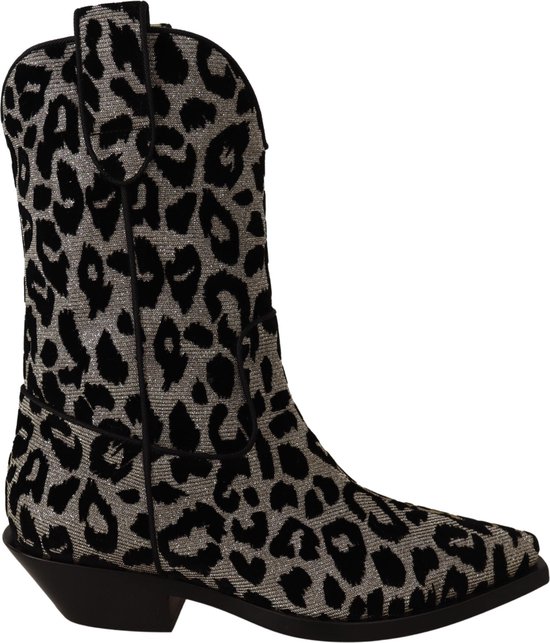 Grijze zwarte luipaard cowboylaarzen schoenen