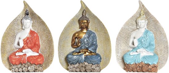 Decoratieve figuren DKD Home Decor Rood Blauw Gouden Oranje Boeddha Hars (15,5 x 5 x 20,7 cm) (3 Stuks)